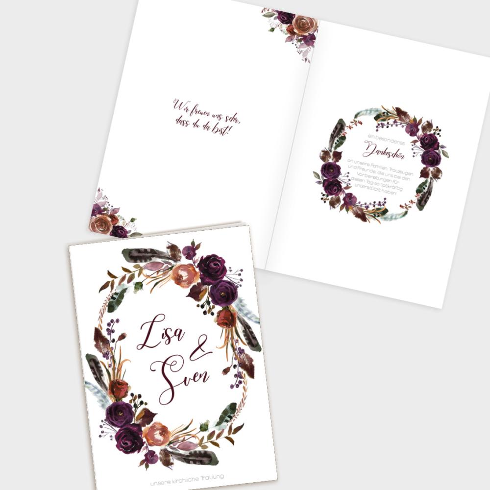 Umschlag Kirchenheft "Boho Violett-Flower" A5