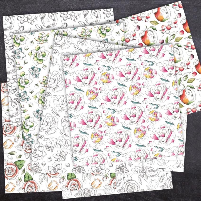 Designpapier 6"x6" 170gr "Aquarell Flowers" 20 Bogen