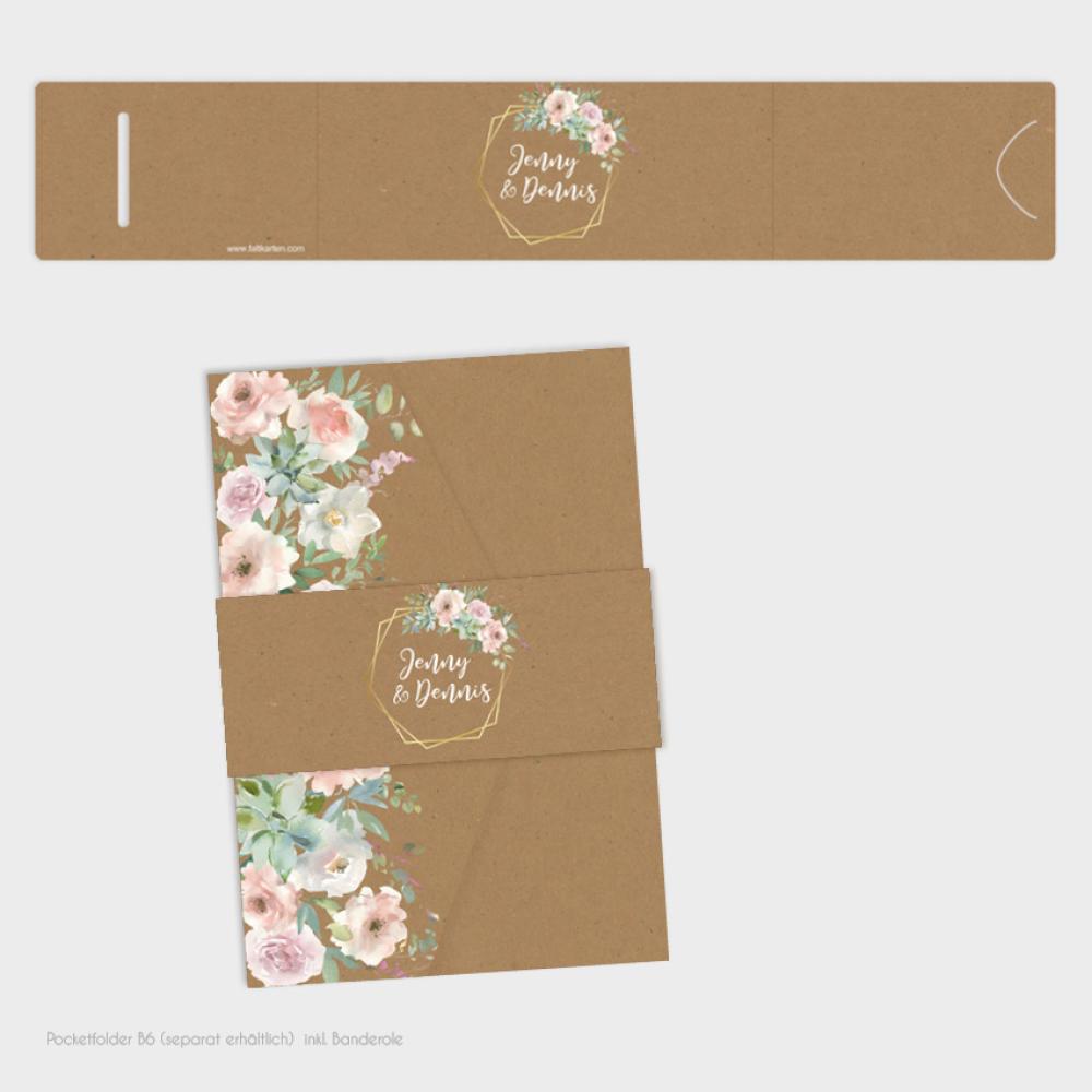 Banderole "Kraft White Roses" zu DIN B6 Pocketfolder