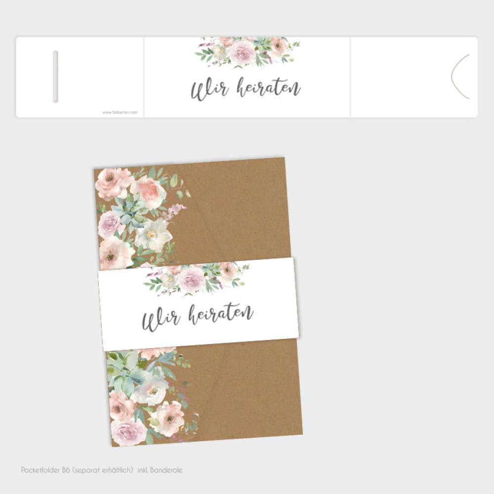 Banderole "Kraft White Roses" zu DIN B6 Pocketfolder