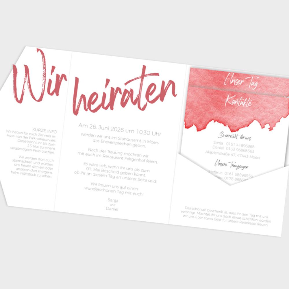 Pocketfold Einladung "Watercolor-Brush | Rot" B6