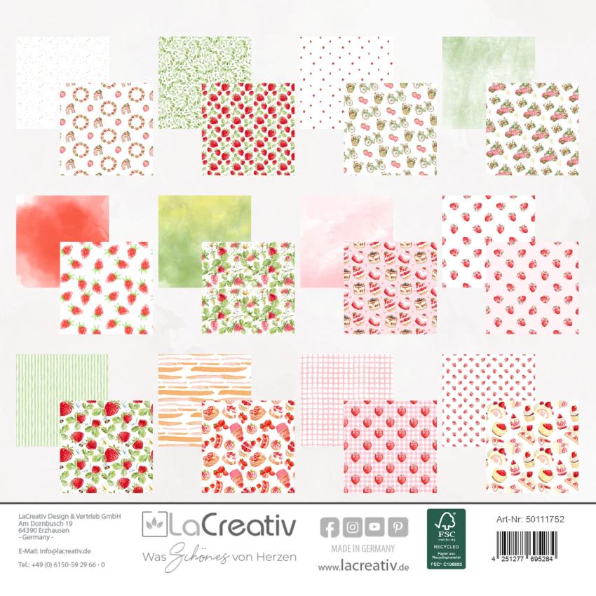 LaCreativ - Designpapier "Erdbeerglück" Paper Pack 6x6" - 24 Bogen