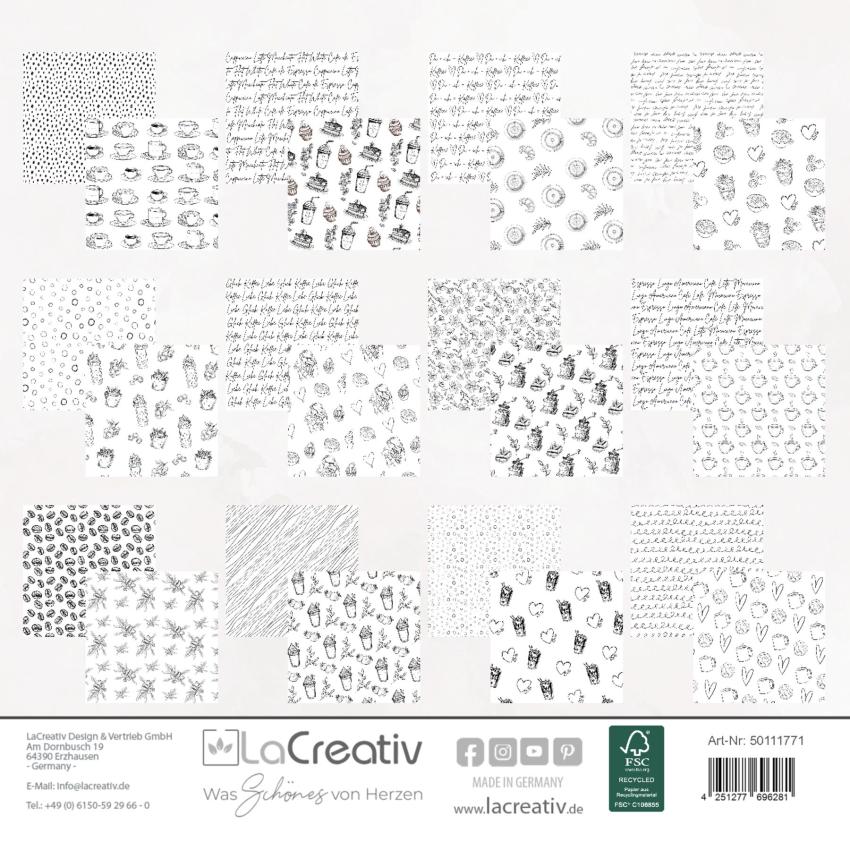 LaCreativ - Designpapier "Kaffeesketch" Paper Pack 6x6" - 24 Bogen