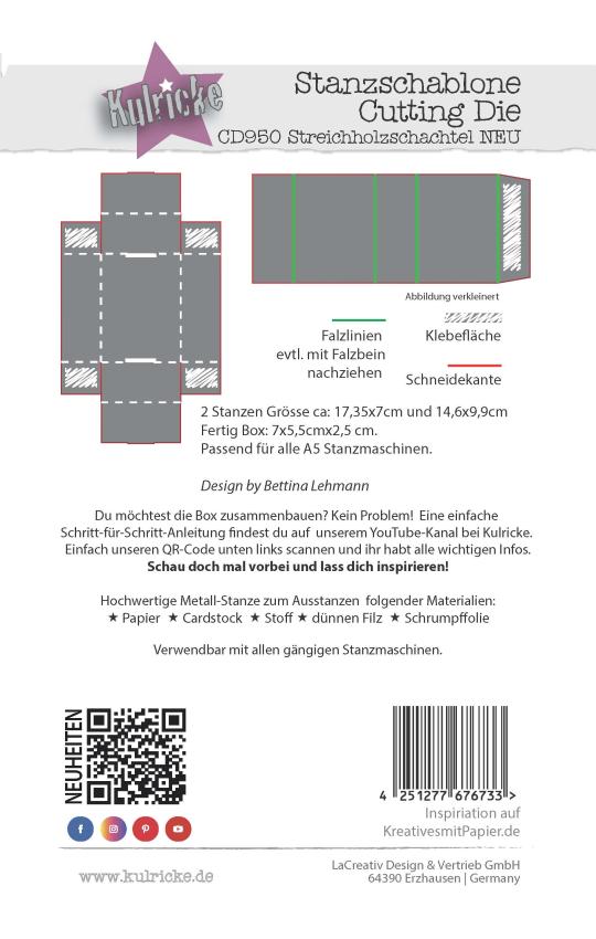 Kulricke Stanzschablone "Streichholz Box - Mittel" Craft Die 