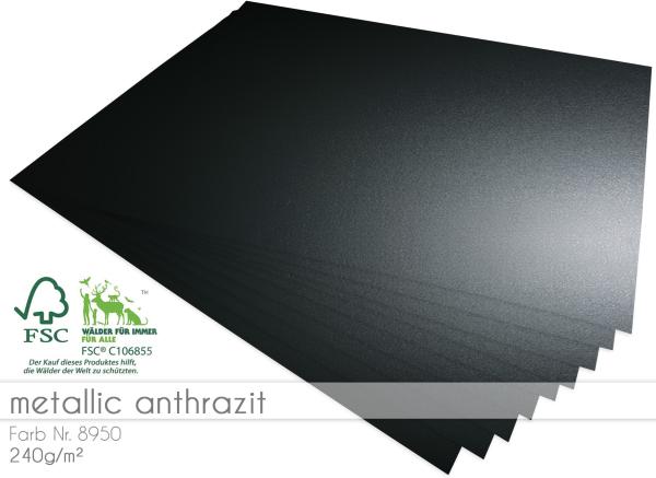 Cardstock "Metallic" - Bastelpapier 250g/m² DIN A4 in metallic-anthrazit - 25 Bogen