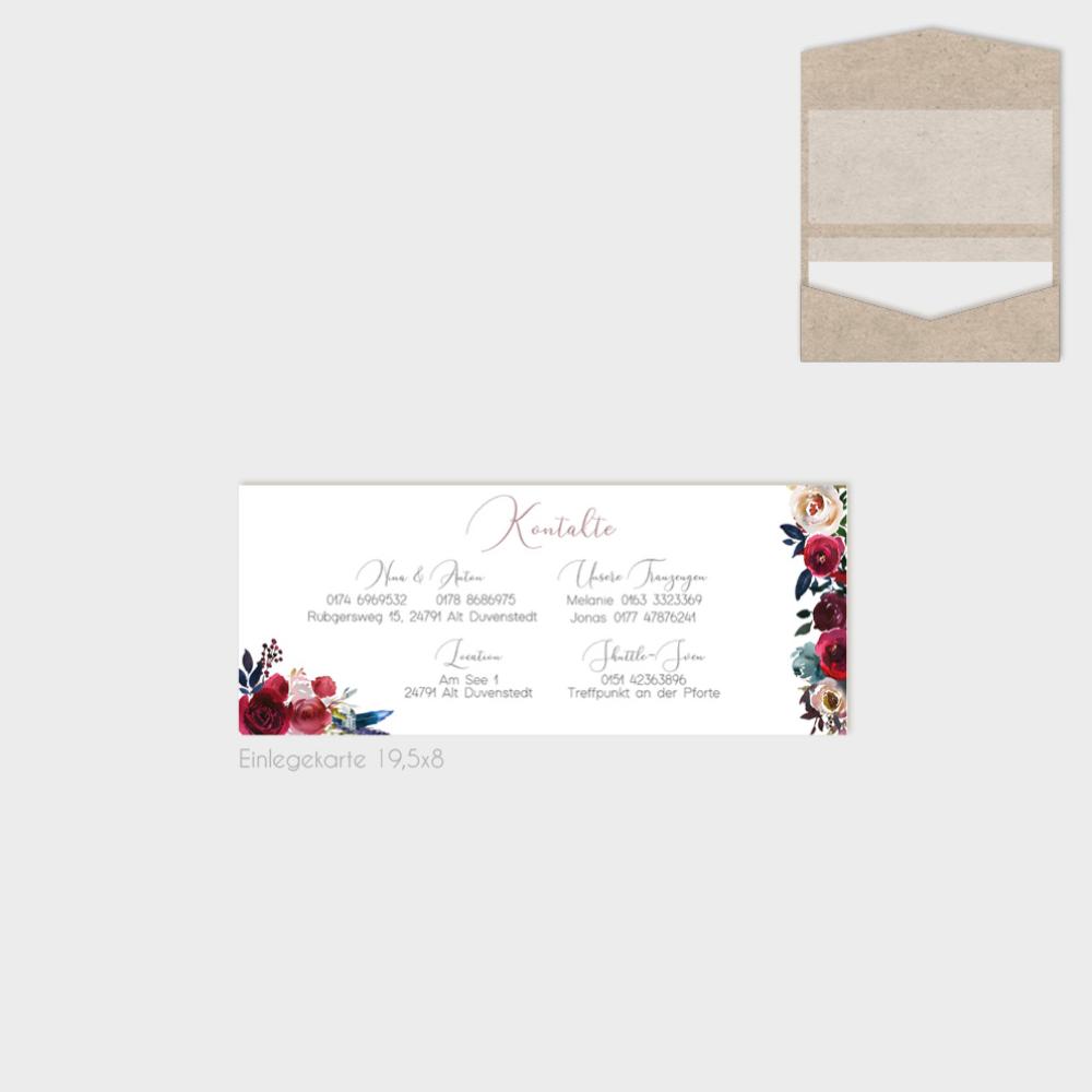 Einlegekarte "Merlot und Navy" 19,5x8
