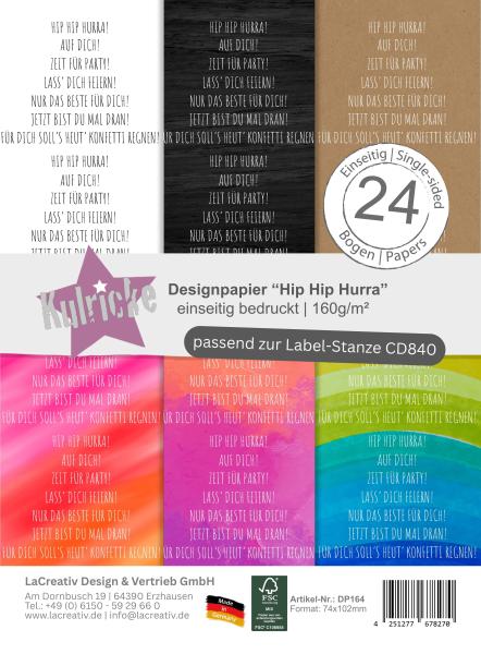Kulricke Designpapier - "Hip Hip Hurra " Label Papier A7