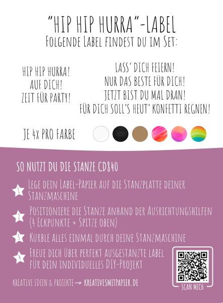 Kulricke Designpapier - "Hip Hip Hurra " Label Papier A7