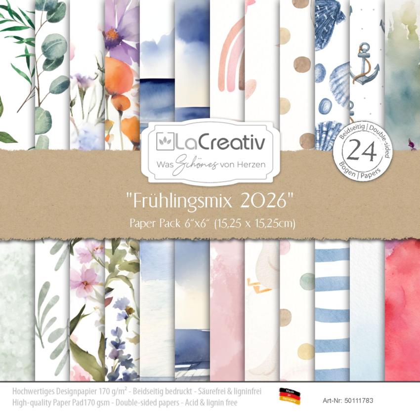 LaCreativ - Designpapier "Frühlingsmix 2026" Paper Pack 6x6" - 24 Bogen