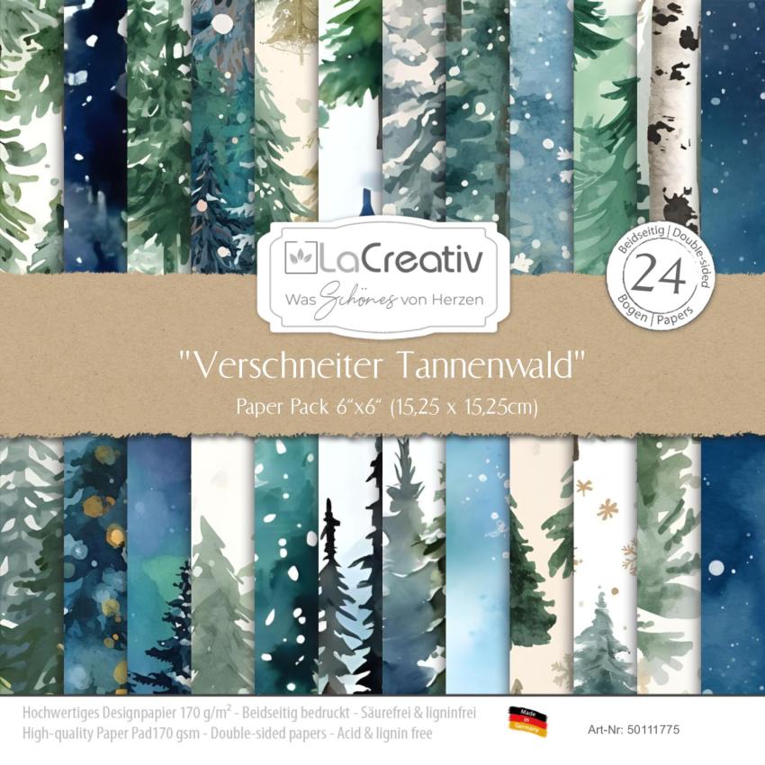 LaCreativ - Designpapier "Verschneiter Tannenwald" Paper Pack 6x6" - 24 Bogen