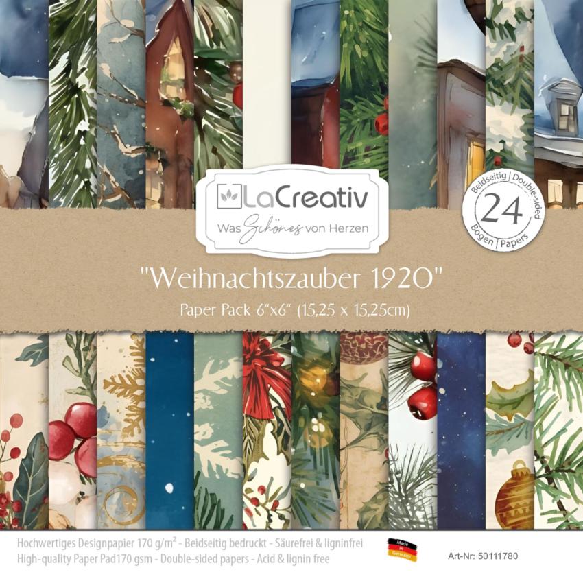 LaCreativ - Designpapier "Weihnachtszauber 1920" Paper Pack 6x6" - 24 Bogen