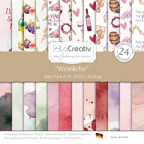 LaCreativ - Designpapier "Weinliebe" Paper Pack 6x6" - 24 Bogen