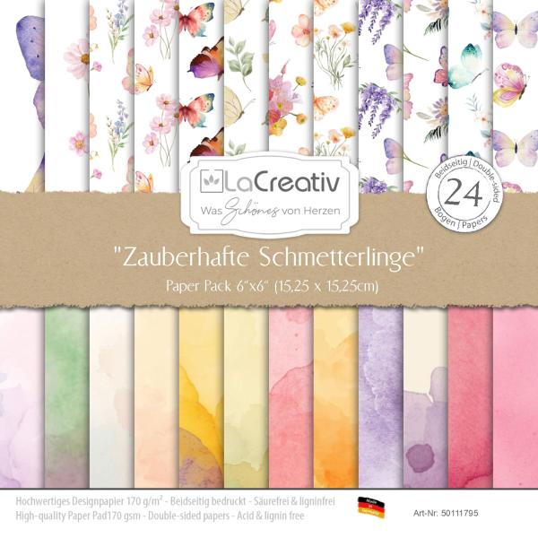 LaCreativ - Designpapier "Zauberhafte Schmetterlinge" Paper Pack 6x6" - 24 Bogen