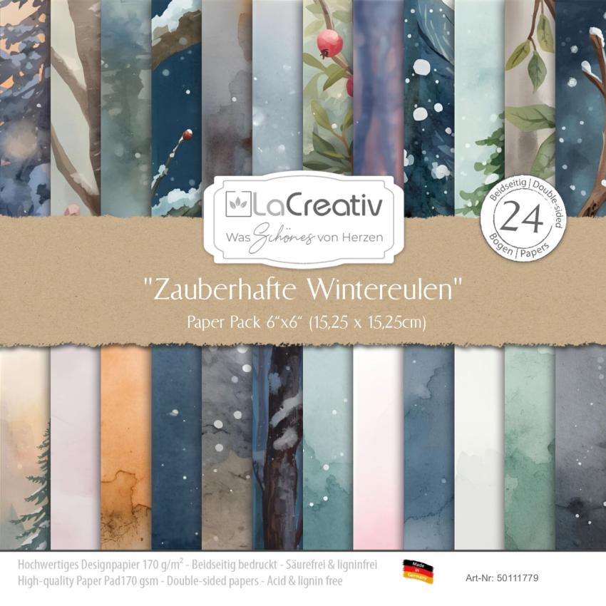 LaCreativ - Designpapier "Zauberhafte Wintereulen" Paper Pack 6x6" - 24 Bogen