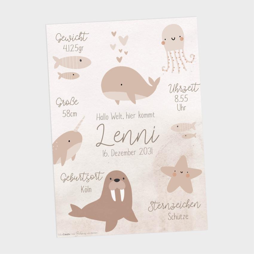 Geburtsposter "Am Meer" | Geburtstafel | Geburtsdaten | Geburtsbild | Geburt Geschenk