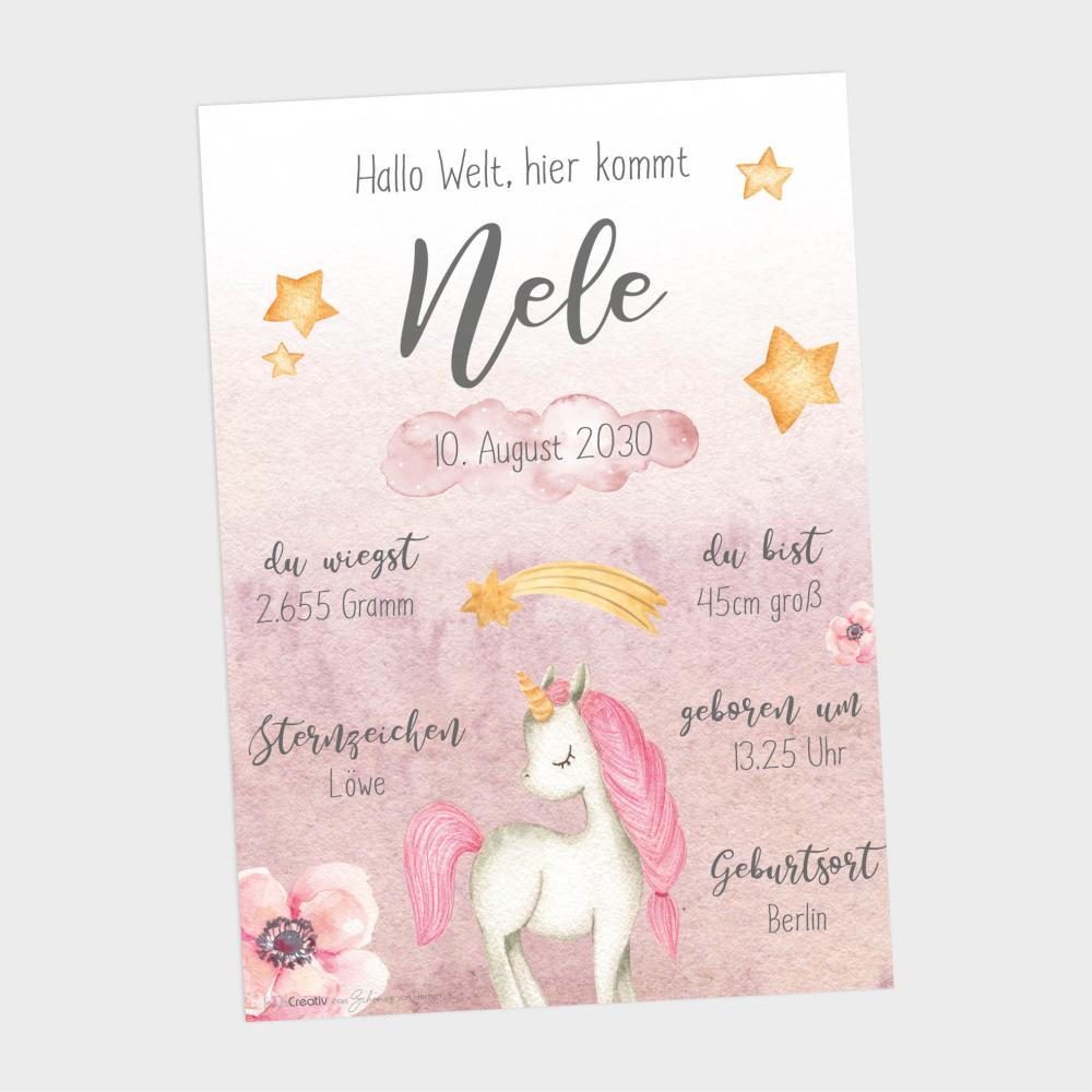 Geburtsposter "Baby Unicorn" | Geburtstafel | Geburtsdaten | Geburtsbild | Geburt Geschenk