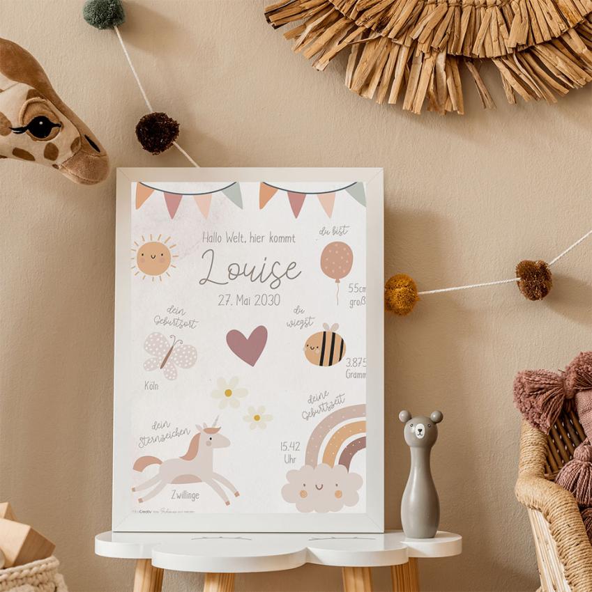 Geburtsposter "Boho" | Geburtstafel | Geburtsdaten | Geburtsbild | Geburt Geschenk