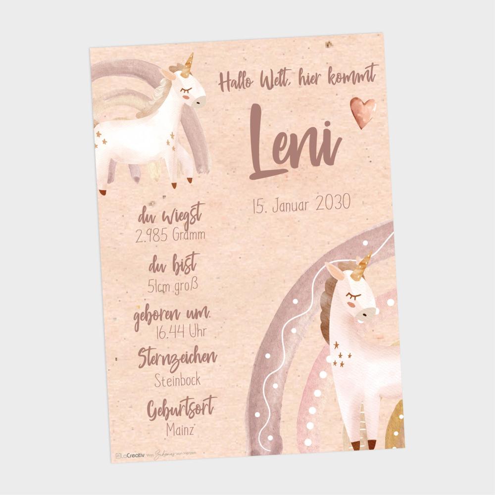 Geburtsposter "Einhorn Frieda" | Geburtstafel | Geburtsdaten | Geburtsbild | Geburt Geschenk