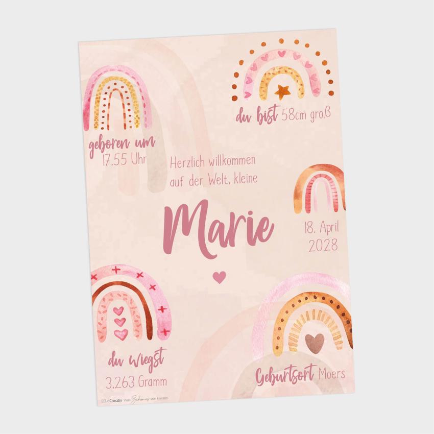 Geburtsposter "Regenbogenparty" | Geburtstafel | Geburtsdaten | Geburtsbild | Geburt Geschenk