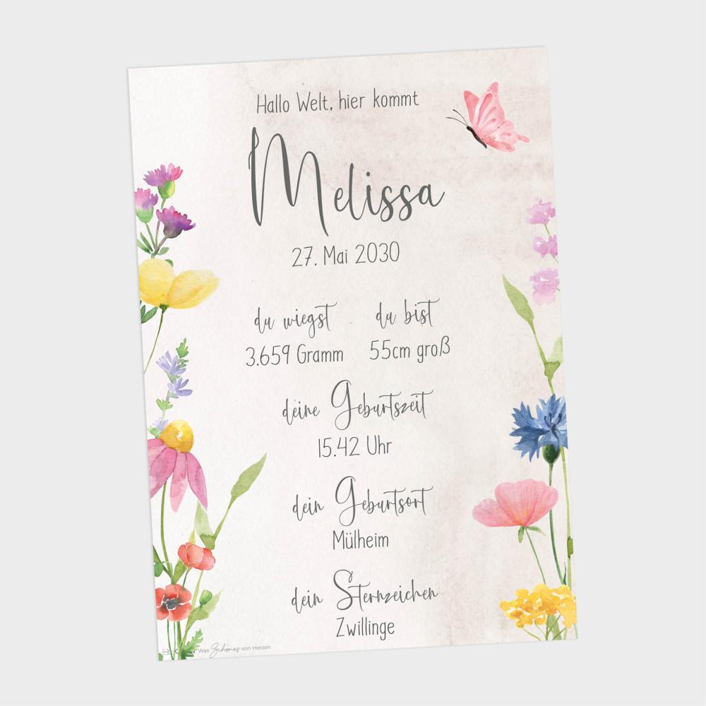 Geburtsposter "Wildblumen" | Geburtstafel | Geburtsdaten | Geburtsbild | Geburt Geschenk