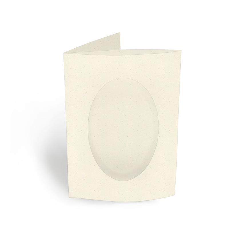 Passepartoutkarte oval 3-Fach DIN A6 in recycling bermgras