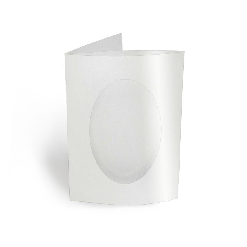 Passepartoutkarte oval 3-Fach DIN A6 in metallic polarweiss