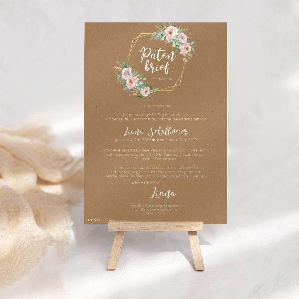 Patenbrief "Kraft White Roses" | Taufgeschenk | Taufe | Patengeschenk | personalisiert
