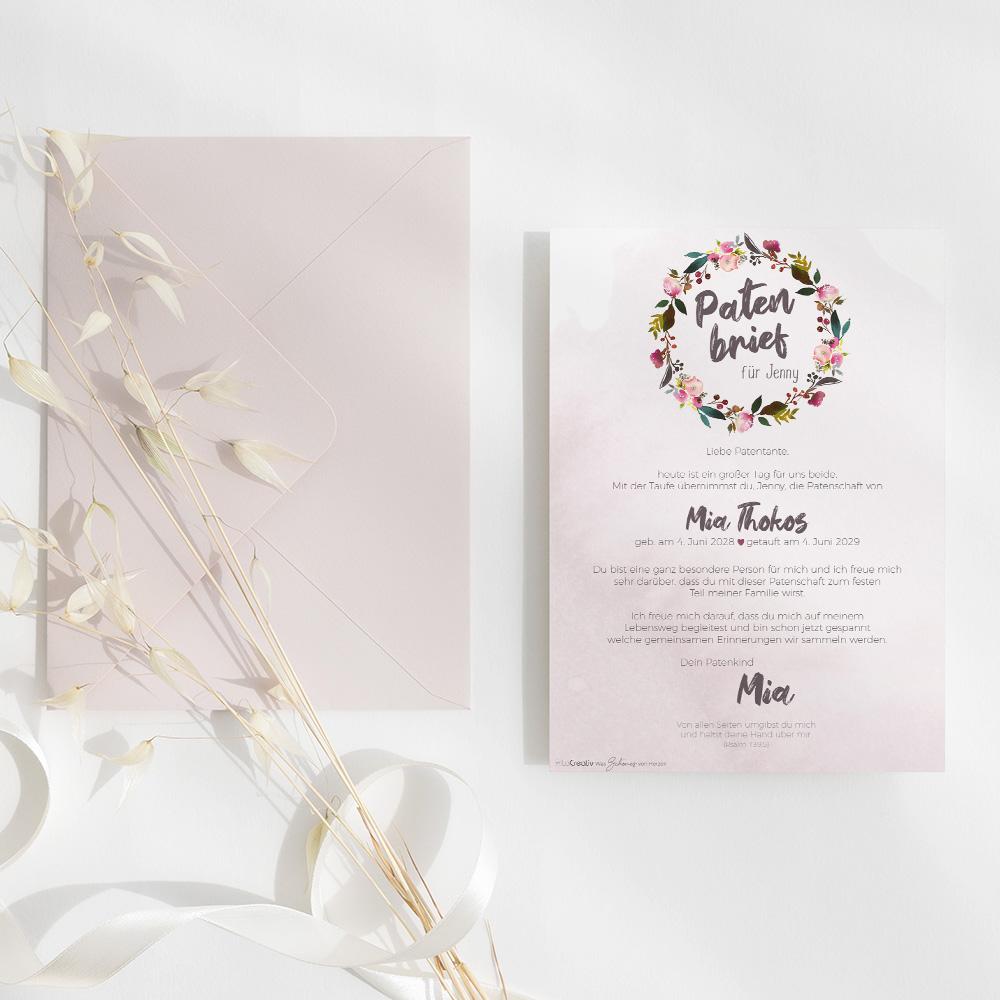 Patenbrief "Pink Bunch" | Taufgeschenk | Taufe | Patengeschenk | personalisiert