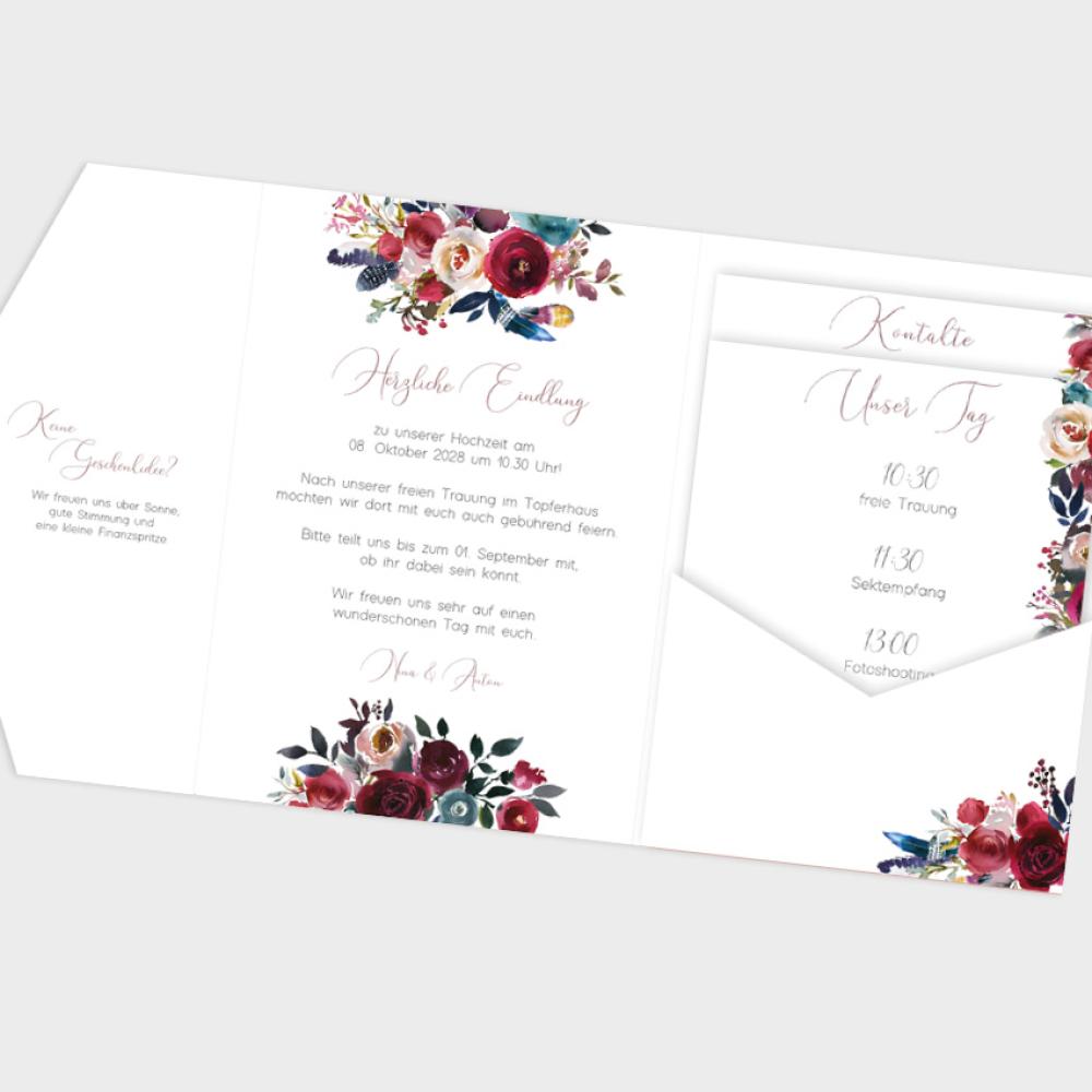 Pocketfold Einladung "Merlot und Navy" B6 