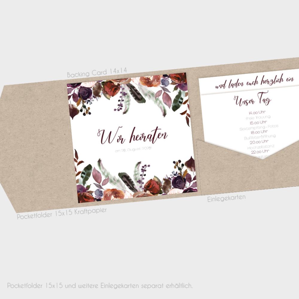 Einlegekarten-Bundle "Boho Violett-Flower" Quadrat | 2