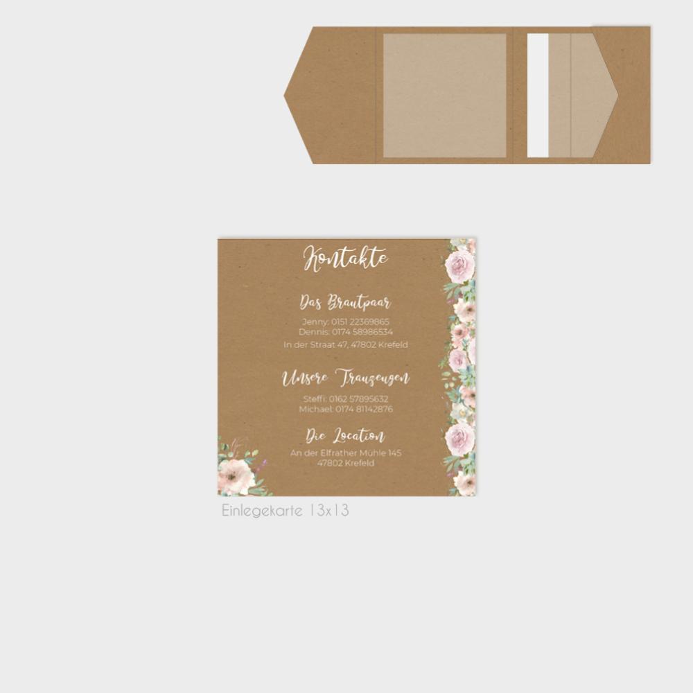 Einlegekarte "Kraft White Roses" Quadrat 13x13