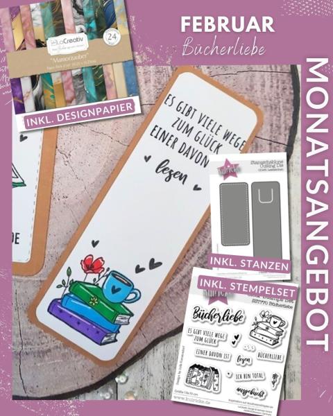 Kulricke Bundle "Lesezeichen Bücherliebe" inkl. Stanze, Stempel und Designpapier
