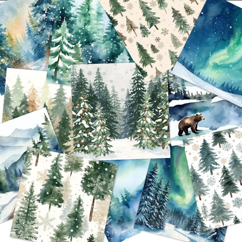 LaCreativ - Designpapier "Verschneiter Tannenwald" Paper Pack 6x6" - 24 Bogen