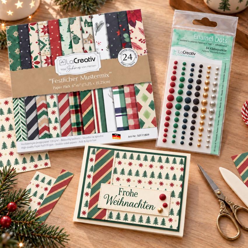 LaCreativ Bundle „Festliche Farben“ – Designpapier 6×6″ & Enamel Dots „Festliche Farben“