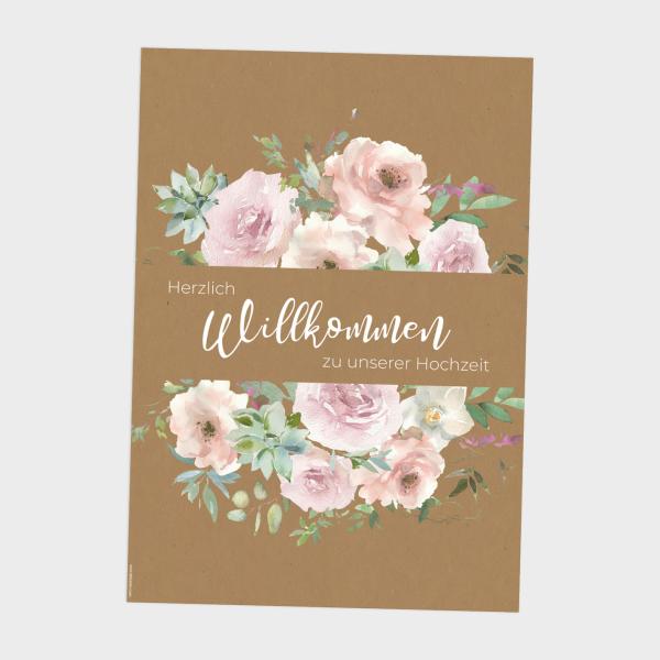 Willkommensschild "Kraft White Roses" DIN A3 