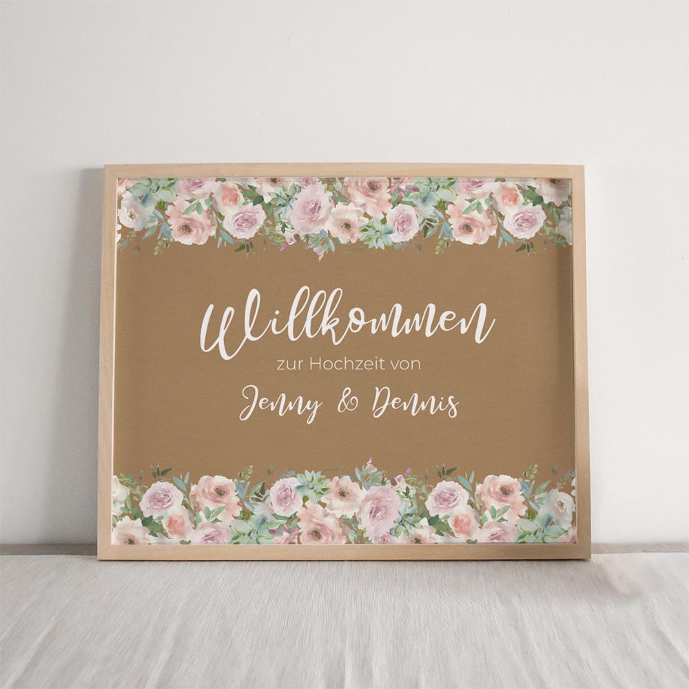 Willkommensschild "Kraft White Roses" DIN A3 quer