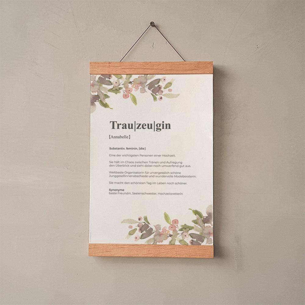 Definitionsposter "Trauzeugin 2" | Geschenkidee | Personalisiert  | individuelles Bild | Wörterbuch