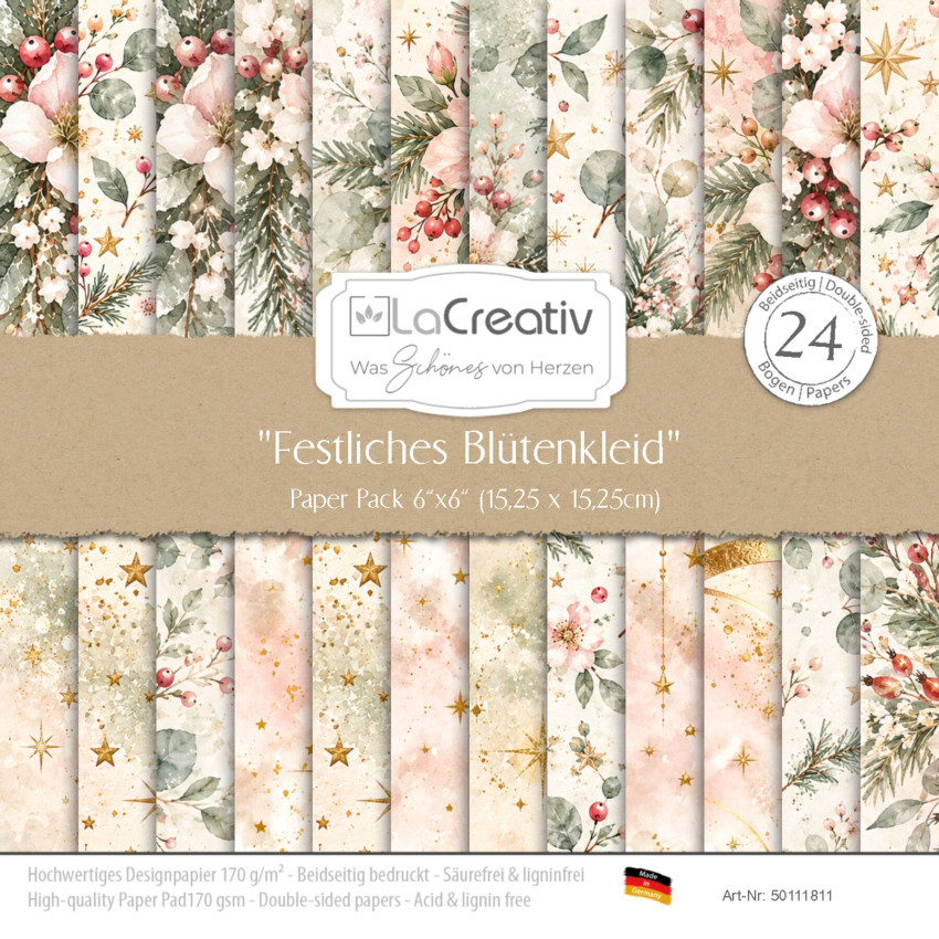 LaCreativ - Designpapier "Festliches Blütenkleid" Paper Pack 6x6" - 24 Bogen