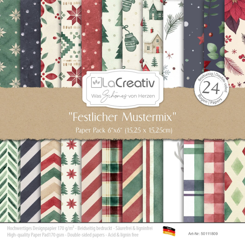 LaCreativ - Designpapier ""Festlicher Mustermix"" Paper Pack 6x6" - 24 Bogen