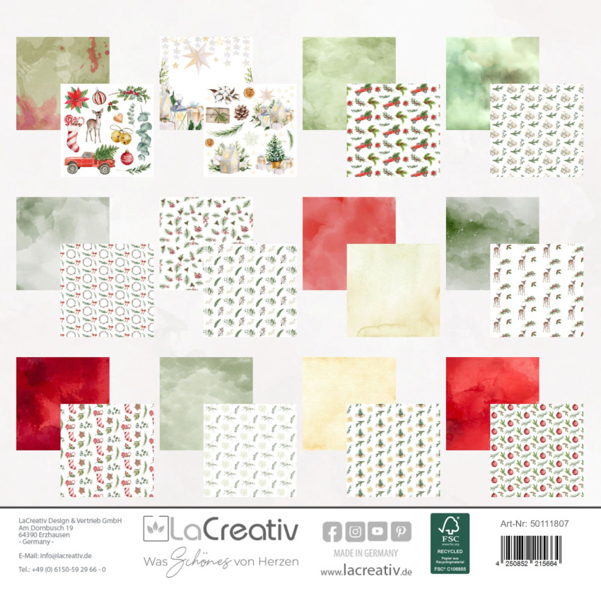 LaCreativ - Designpapier "Weihnachtsflora" Paper Pack 6x6" - 24 Bogen