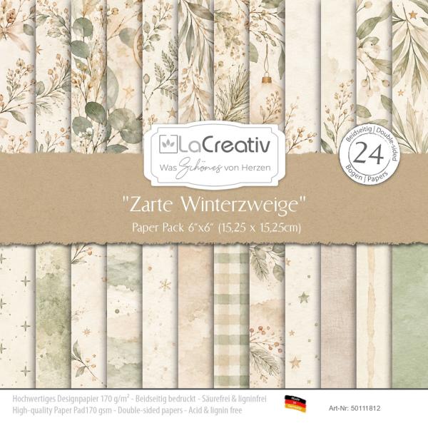 LaCreativ - Designpapier "Zarte Winterzweige" Paper Pack 6x6" - 24 Bogen