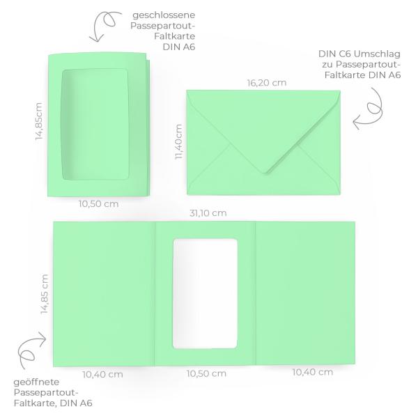 Passepartoutkarte mit rechteckigem Ausschnitt und Briefumschlag, DIN C6 in pastell grün