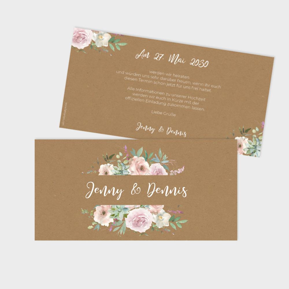 Save the Date "Kraft White Roses" DIN Lang