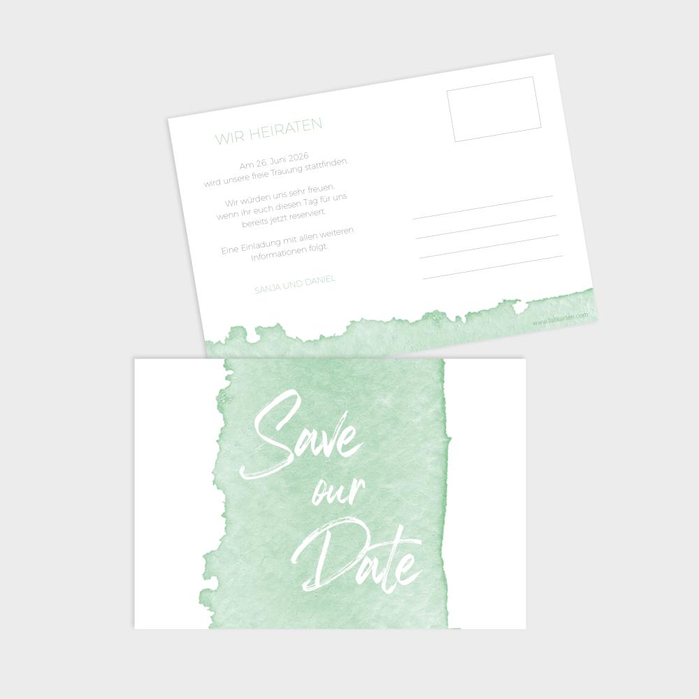 Save the Date "Watercolor-Brush | Pistazie" DIN B6 Postkarte