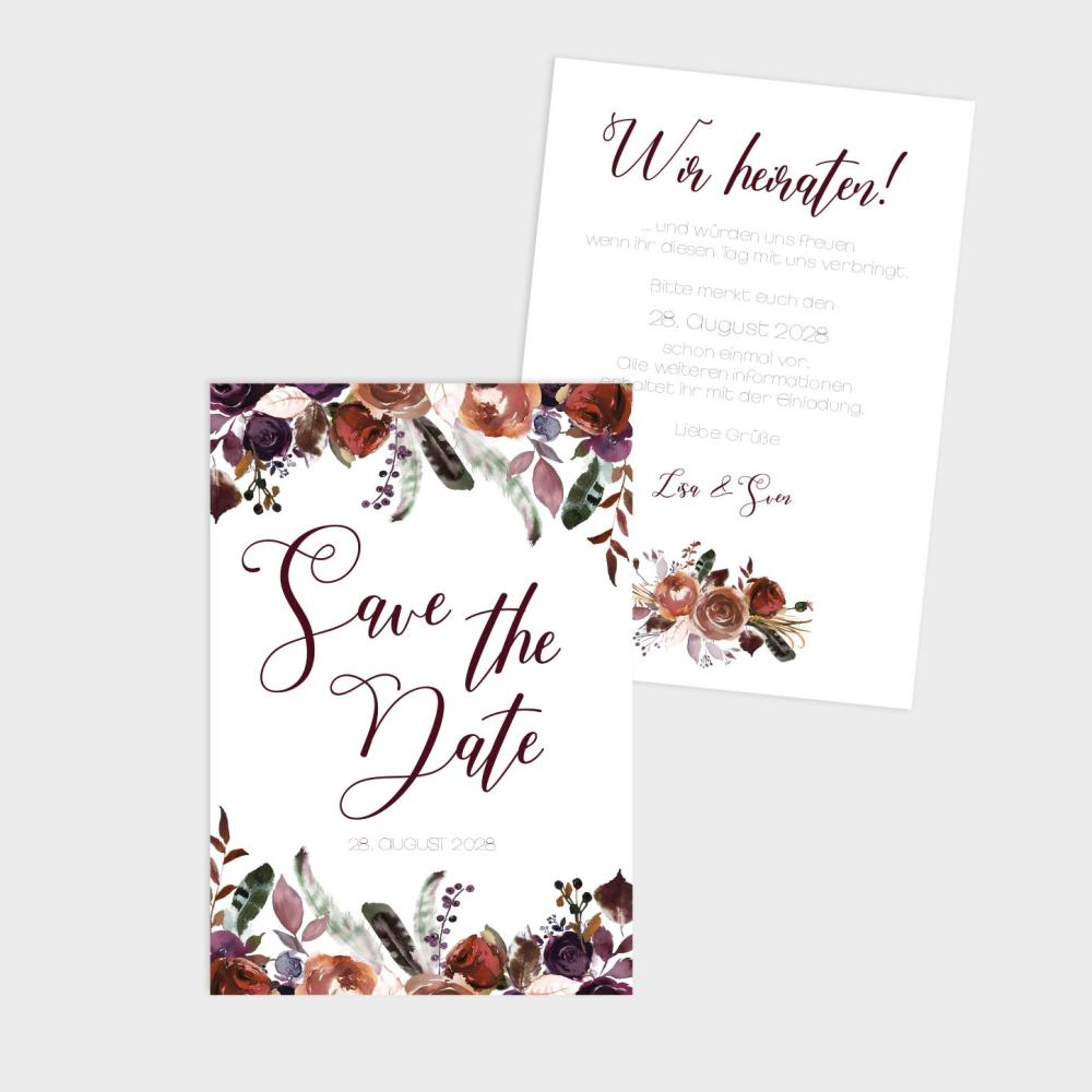 Save the Date "Boho Violett-Flower" DIN B6