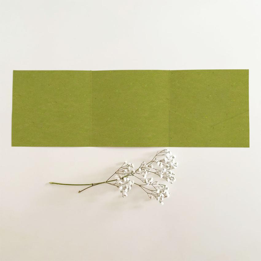 Trippel-Pocketfold-Karte quadratisch (15x15) Recycling-Karton "Kraft Grün" Basic Line
