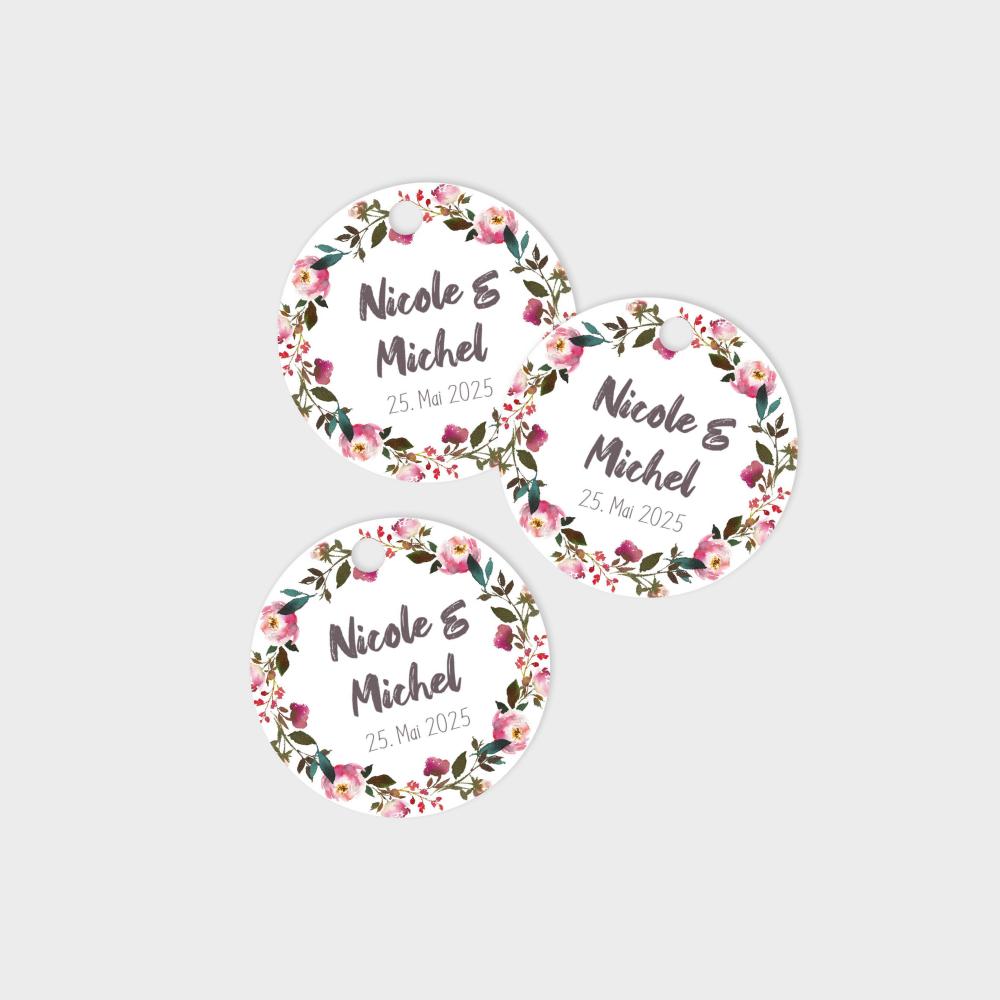 Tags - Geschenkanhänger Kreis "Pink Bunch" 4,5cm ø