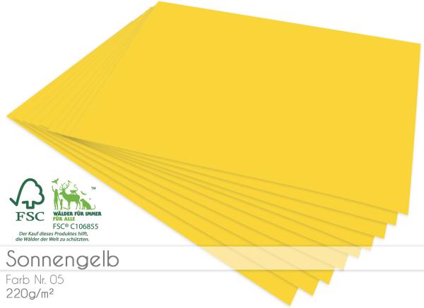 Cardstock "Premium" - Bastelpapier 220g/m² DIN A4 in sonnengelb - 5 Bogen