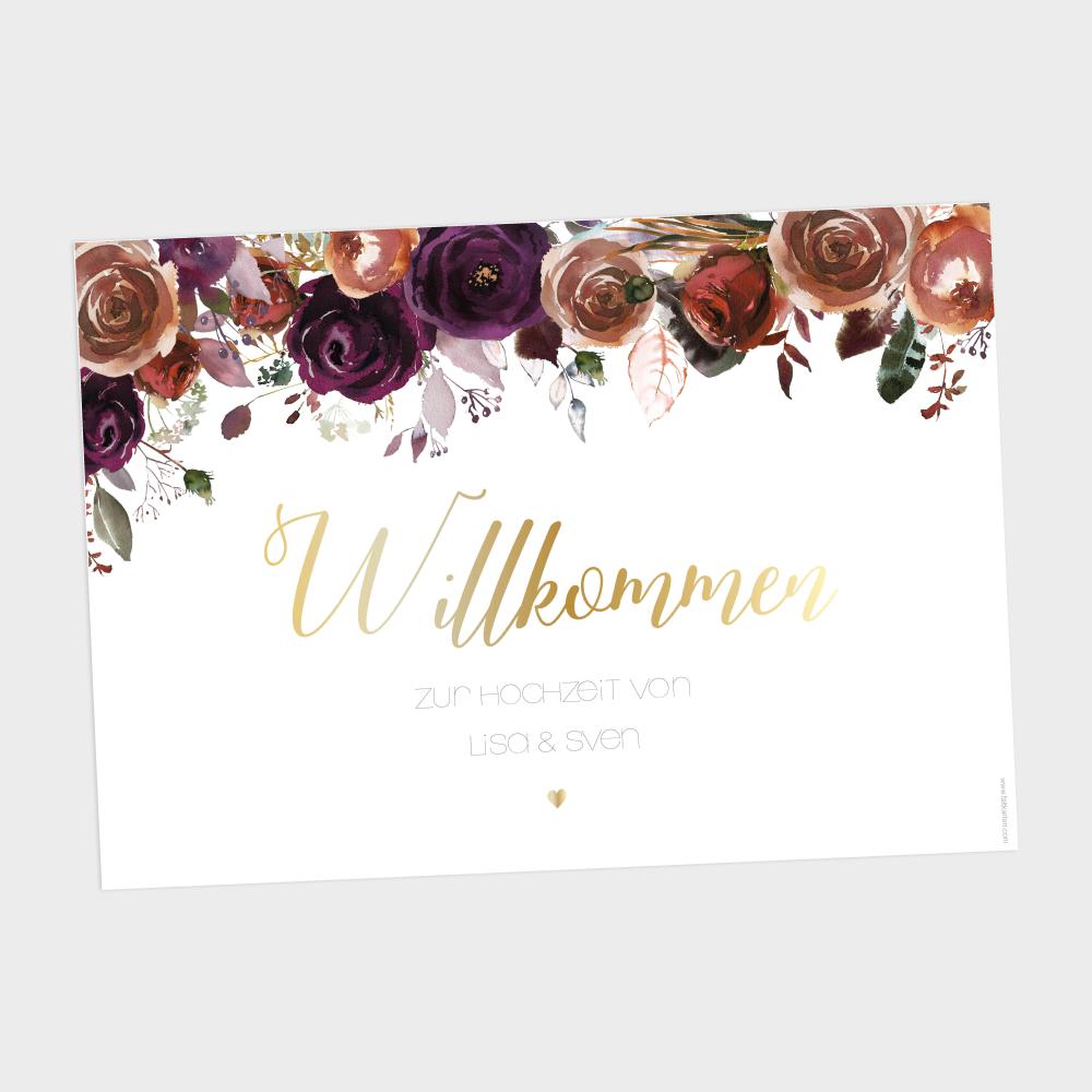 Willkommensschild "Boho Violett-Flower" 40x30 Metallic
