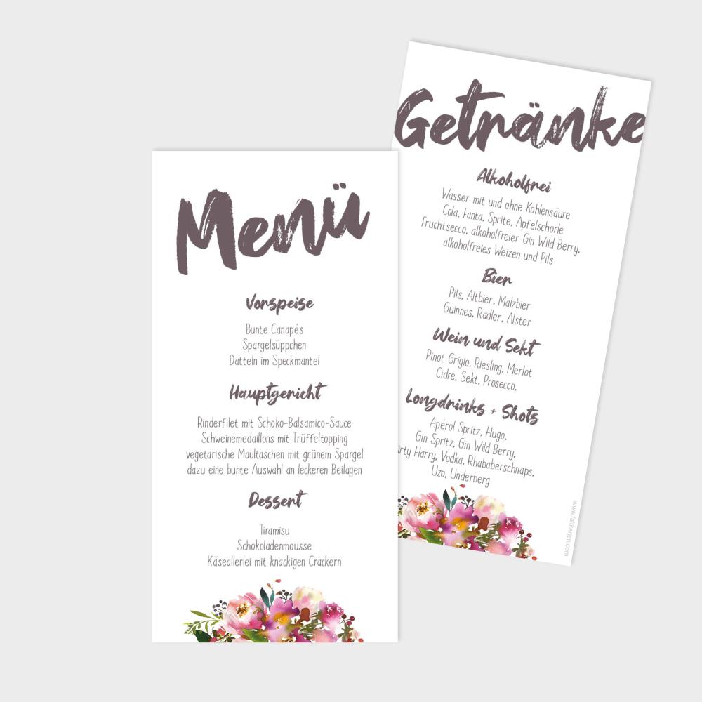 Menü- und Getränke "Pink Bunch" DIN Lang 
